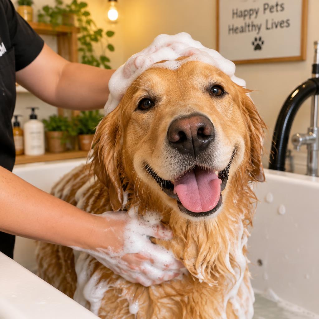Bain d'un chien