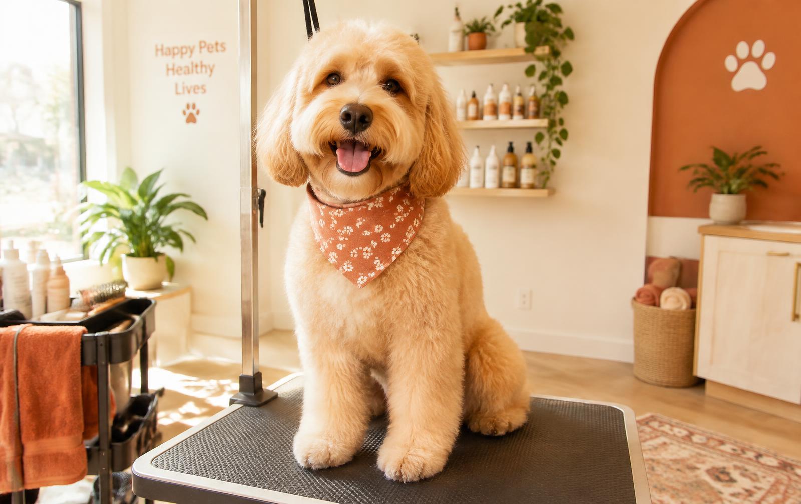 Chien fraîchement toiletté au salon MAFT